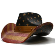 Для женщин мужчин's унисекс ретро жесткий краски соломенный с широкими полями в полоску Защита от солнца пляжные Ковбой Пастушка шляпа ковбойская Национальный флаг группа(58 см
