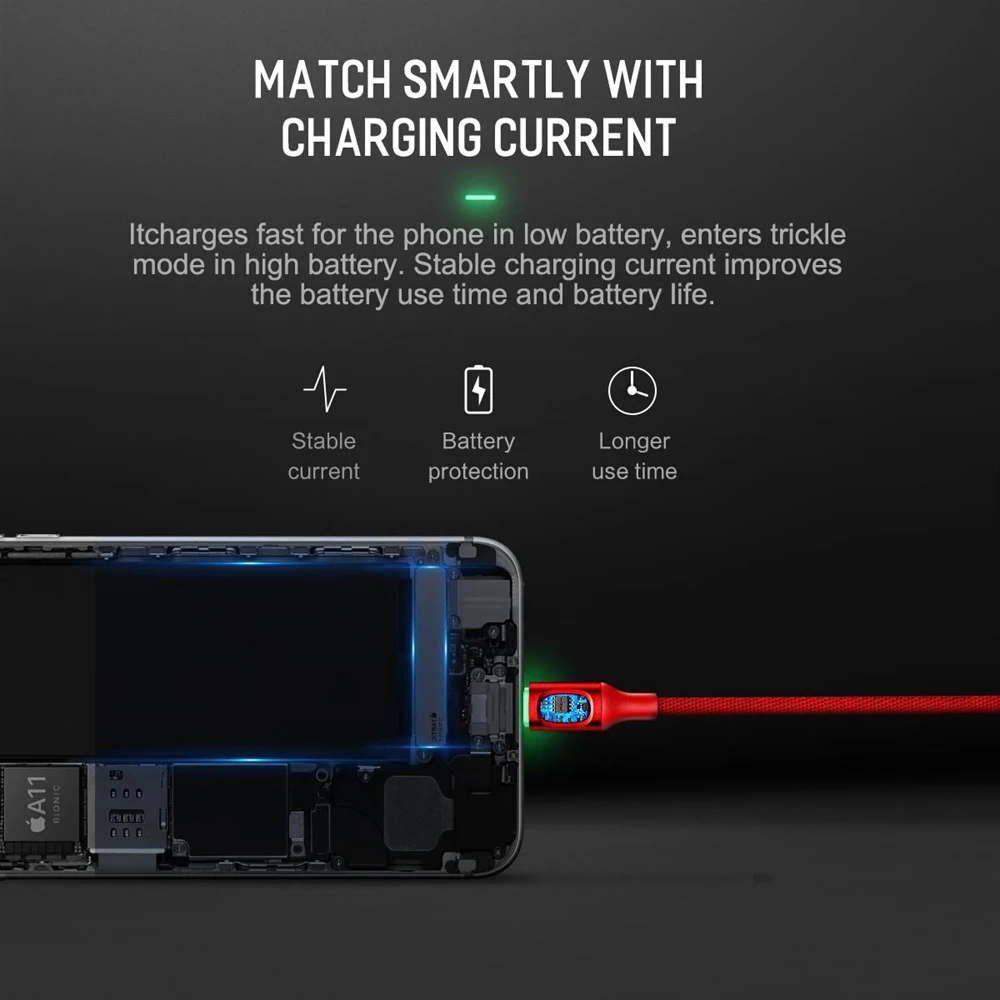 Обновленный usb-кабель ROCK с автоматическим отключением для iPhone X, 8, 7, 6, 5, 2.1A светодиодный светильник для синхронизации данных, быстрой зарядки, usb-кабель для iPhone, зарядное устройство