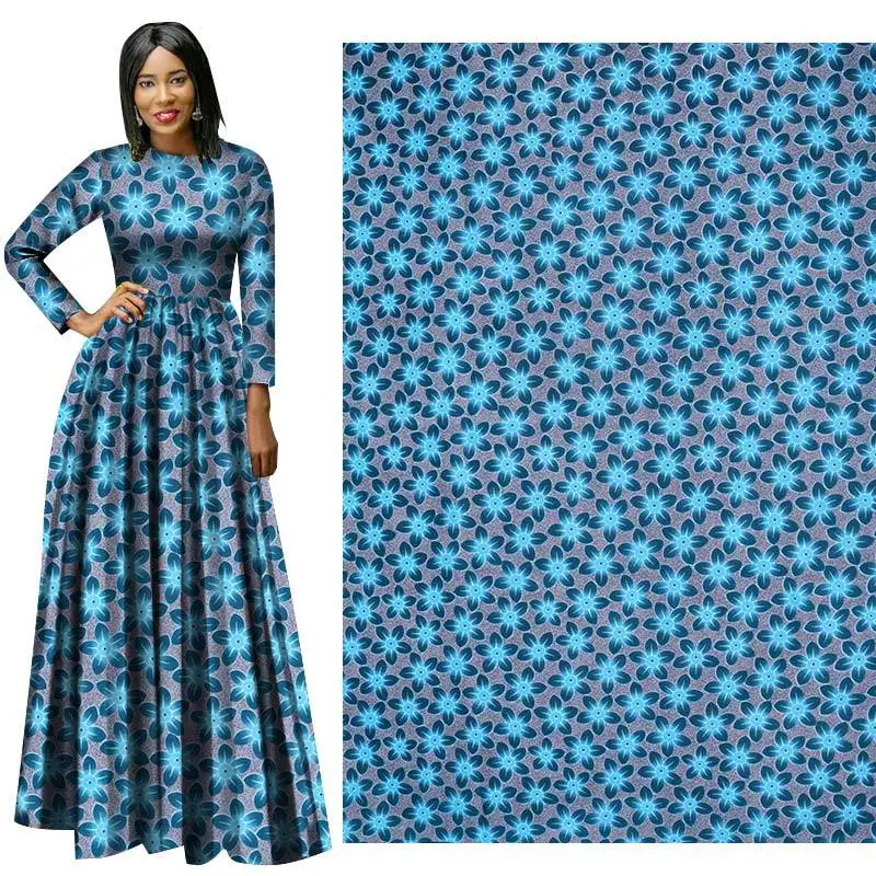 

2019 new plain polyester printing cloth 112-114cm wide blue batik printing African fashion cloth polyester fabric for dress suit