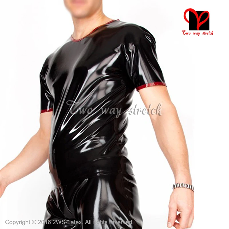 Black With Red TrimSexy Latex shirt Tims Rubber undershirt Top rubber Tee shirt clothes coat clothing shirt size XXXL SY-056 Black With Red TrimSexy Latex shirt Tims Rubber undershirt Top rubber Tee shirt clothes coat clothing shirt size XXXL SY-056