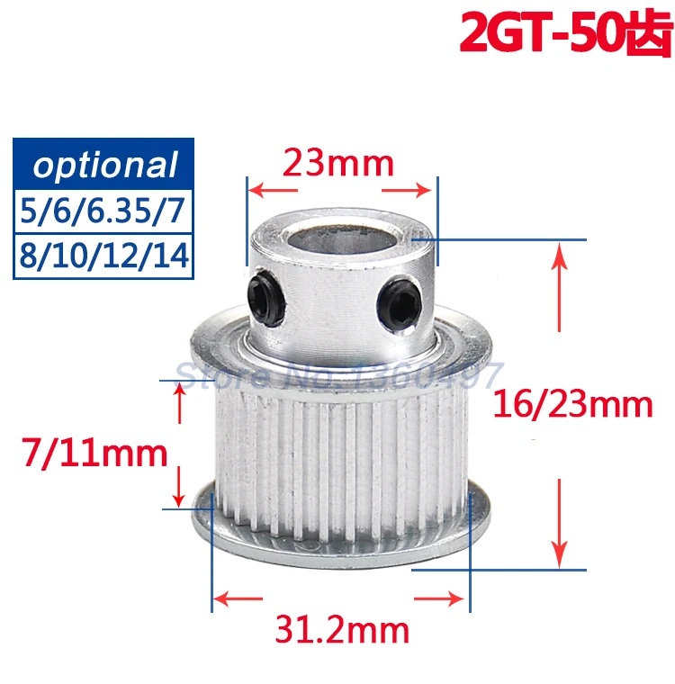 Шкивы ГРМ GT2 50 зубьев 2GT детали для колес отверстие 5 мм/6/6 35/7/8/10/12/14 мм алюминиевые