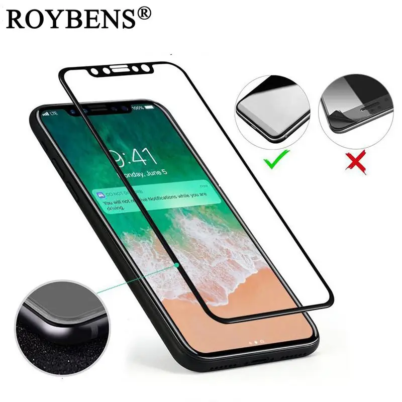Roybens 3D Полный закаленное Стекло для IPhone X 9 H HD ясности ультра-тонкий изогнутый край
