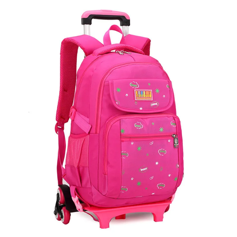 

Hot Sales Removable Children School Bags with 3 Wheels Children Climb Stair Trolley Bookbag Kids Wheeled Bags Girls Backpack