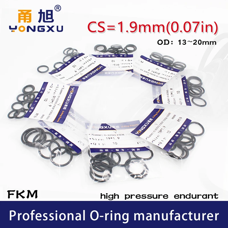 10 шт./лот уплотнительные кольца из фторкаучука черного цвета FKM CS1.9mm