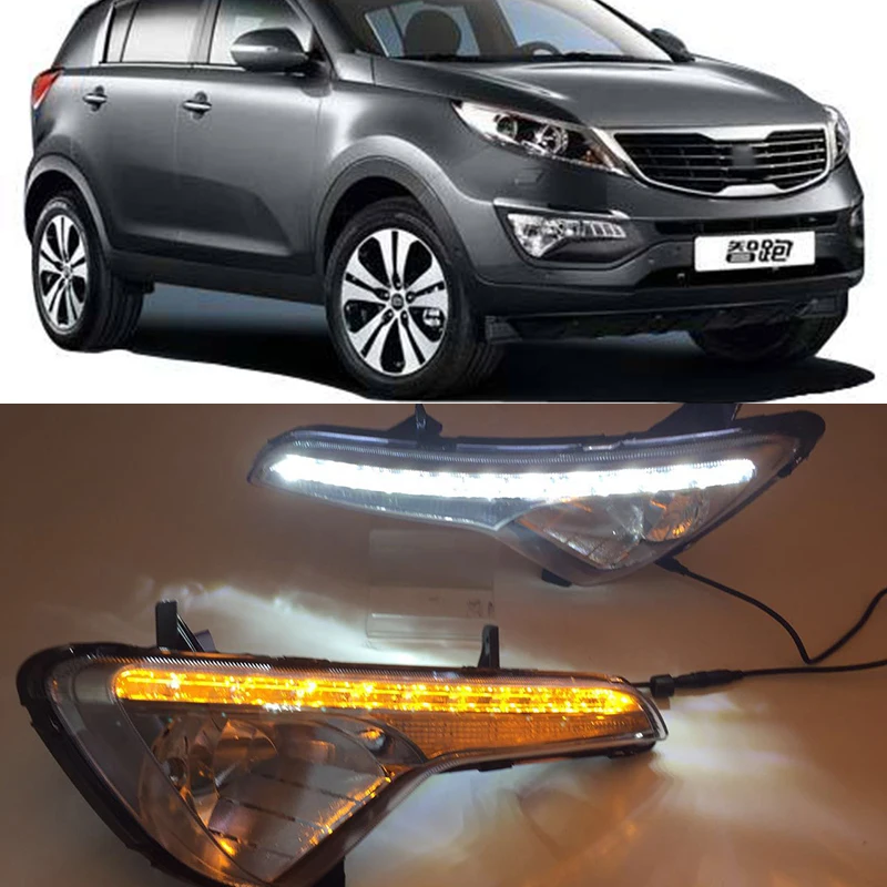 

Car Flashing 2PcsDRL For Kia Sportage 2010 2011 2012 2013 2014 Daytime Running Lights SPORTAGE R Fog head Lamp cover car styling