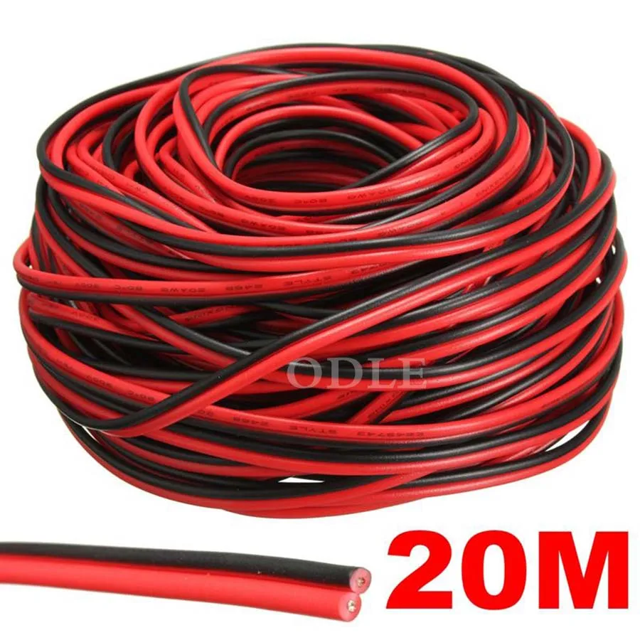 

20 meters Electrical Wire Tinned Copper 2 Pin AWG 22 insulated PVC Extension LED Strip Cable Red Black Wire Electric Extend Cord