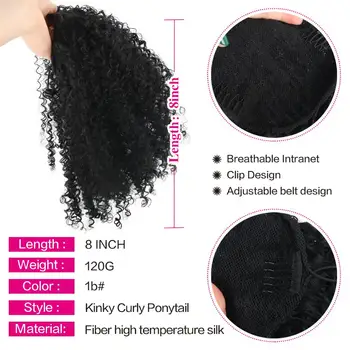 Deyngs Draw string Puff Afro Kinky Curly ponytail African American Short Wrap Synthetic clip in ponytail Hair Extensions 8inch 2