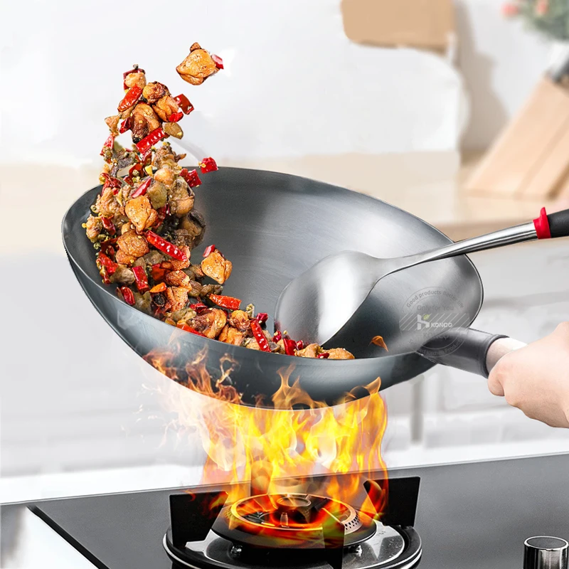 Konco Iron Wok tradizionale Wok in ferro martellato a mano, pentola cinese  per uso generale per fornello a Gas e induzione - AliExpress