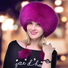 Sombrero de Piel de mujer para el invierno de piel auténtica sombrero de piel con piel de pom oreja protección bombardero sombreros rusos ushanka al aire libre tapas(China)