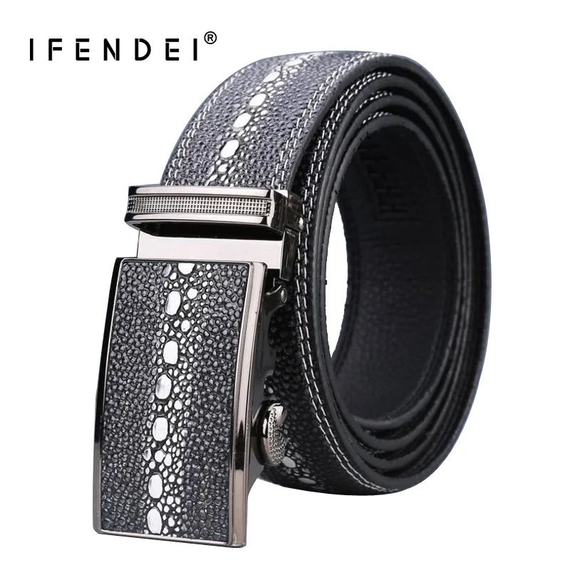 

IFENDEI Formal 100% Genuine Leather Belt Men Crocodile Pattern Business Leather Belt Waist Automatic Buckle Black Coffee Strap