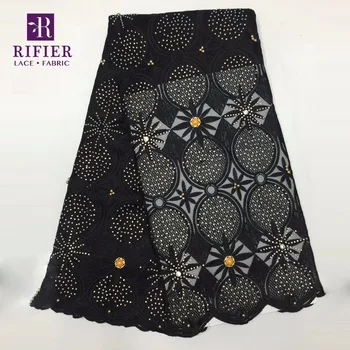 

African French Multi Rhinestones Net Lace With Big Beads New Nigerian Embroidery Mesh Tulle Lace Fabrics Black And White Fabrics