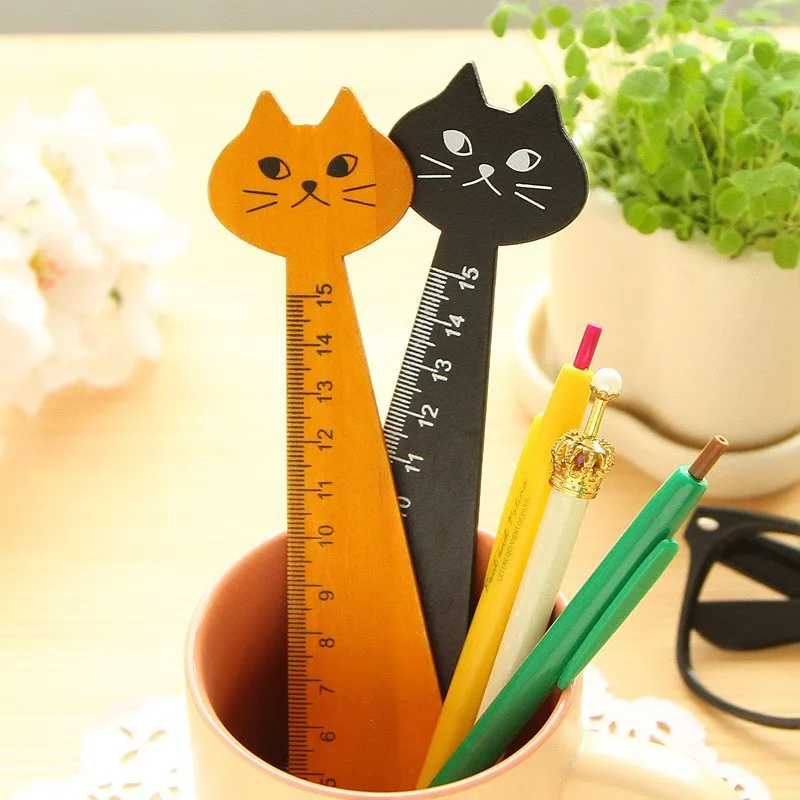 

Black Yellow Cute Cat Shape Math Ruler Learning Wood Animal Educational Straight Ruler Brain Teaser Gift for Kids 15cm Kids Toys