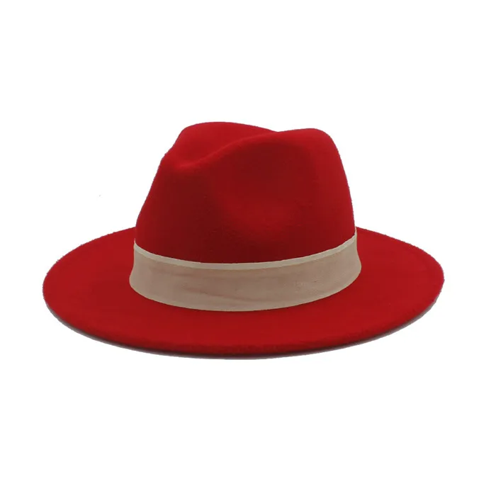 Шерстяная женская мужская фетровая шляпа Федора с широкими полями Chapeu Feminino Jazz Hat для леди Outback шляпы сомбреро размер 56-58 см - Цвет: Red