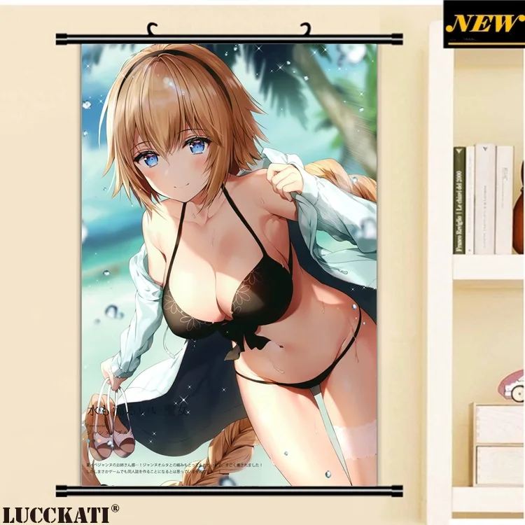 3bikini cleavage fate_grand_order garter jeanne_d'arc jeanne_d'arc_(fate) necomi open_shirt swimsuits_