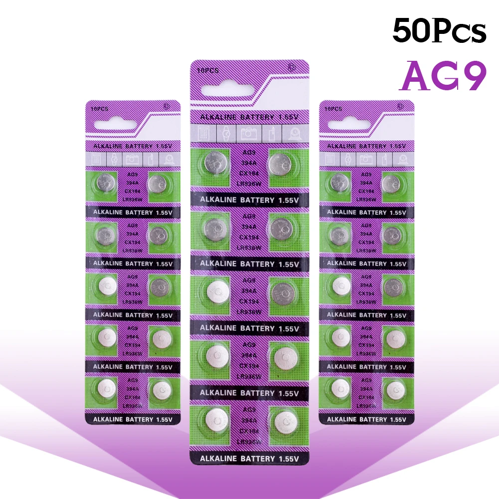 50 шт. кнопочные батарейки AG9 LR936 1 55 в AG 9 LR936W 394 194 SR936SW CX194 394A | Электроника