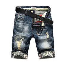 Мужские летние новые модные мужские рваные короткие джинсы брендовая одежда Бермуды летние шорты их чистого хлопка дышащие джинсовые однотонные шорты