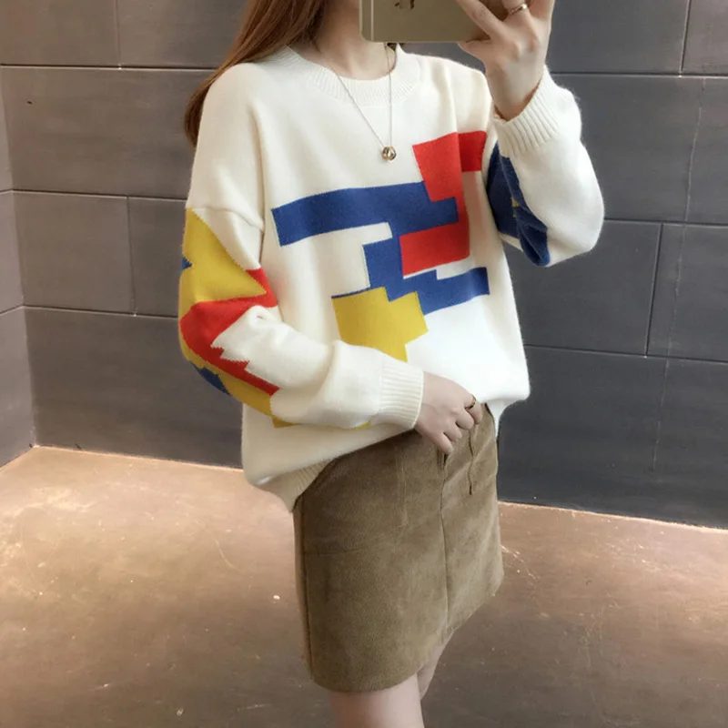 Winter Women Cashmere Sweaters And Pullovers Autumn Thick Print Knitted Sweater Female Casual Striped Warm Knit Jumpers | Женская одежда