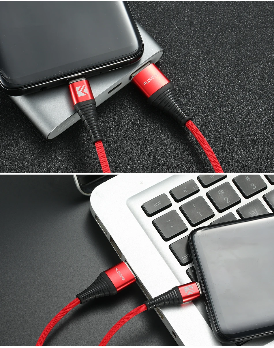 Светодиодный кабель FLOVEME type-C для samsung Galaxy S10E S10 Plus, кабель usb type-C для быстрой зарядки Xiaomi Redmi MI8, Кабель зарядного устройства
