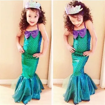 

2018 New Hot Toddler Kids Child Bow Set Girls Mermaid Princess Dresses Party Halloween Polyester cosplay Costume one pieces