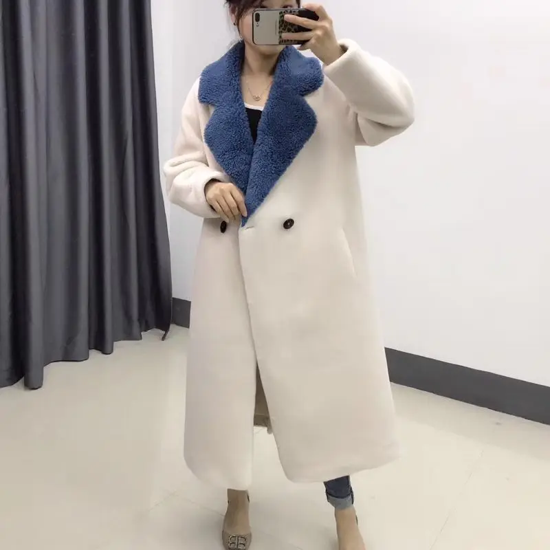 

2019 BFFUR Woolen Blends Women Real Fur Coat Turn Down Collar Fashion Russian Style Afford Luxury Coats Warm Long Jacket
