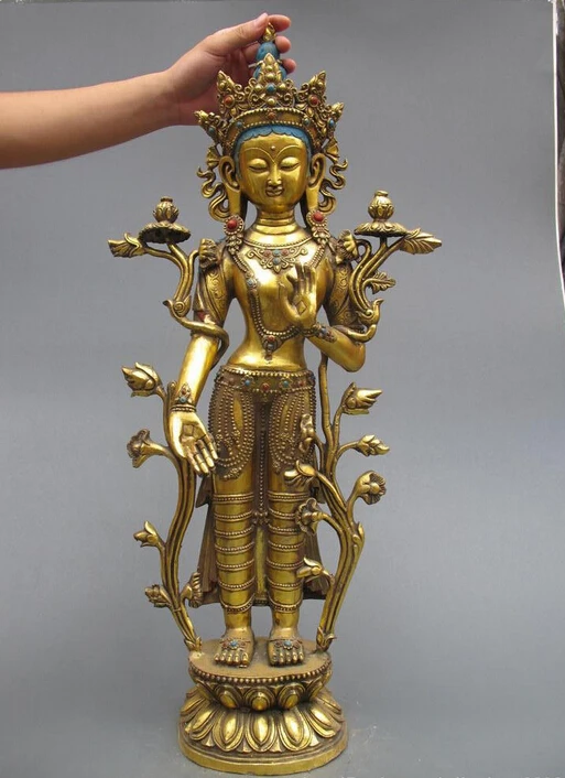

wholesale factory 29"Tibet Buddhism Bronze gild Gilt Lotus GuanYin Bodhisattva Buddha statue