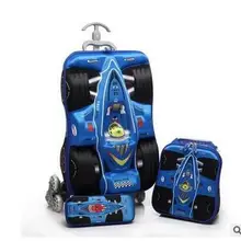 Обувь для мальчиков прокатки мешок 3d стерео мальчика автомобиль троллейбус случае мультфильм детей Тележка Сумки с колеса дорожного чемодана обед мешок детский