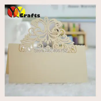 

Laser cut light gold folded paper delicate wedding party table place card