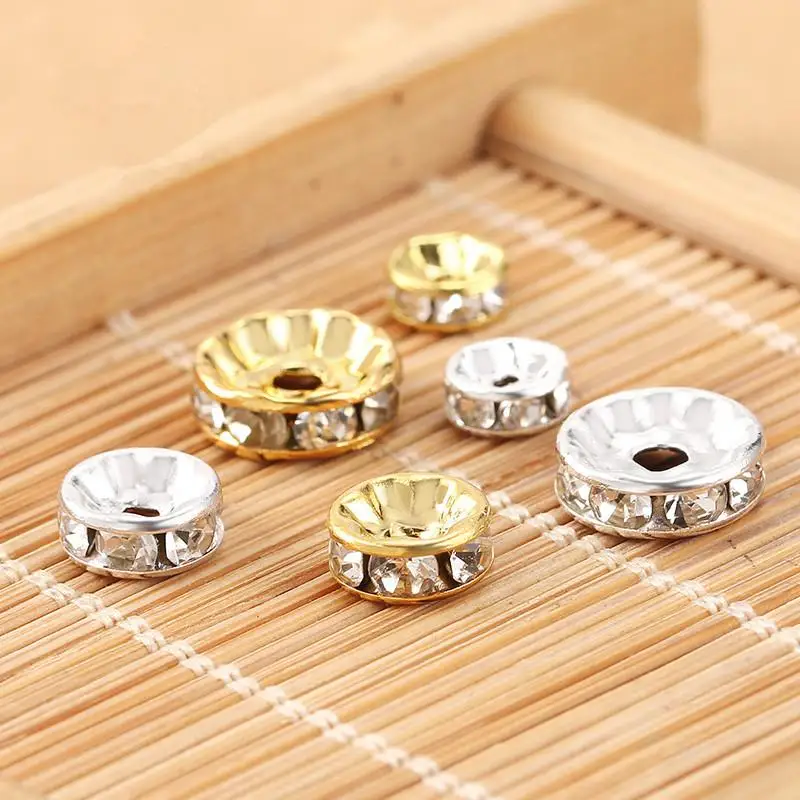 

5-12mm Golden Silver Mixed Plated Elastic Cubic Zirconia Spacer Beads Shining Full Crystal Rhinestone earring for women jewelry