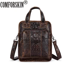 COMFORSKIN, Новое поступление, мужские кожаные сумки с крокодиловым узором,, Bolsa Masculina, хит, винтажный стиль, Воловья кожа, мужские сумки, распродажа
