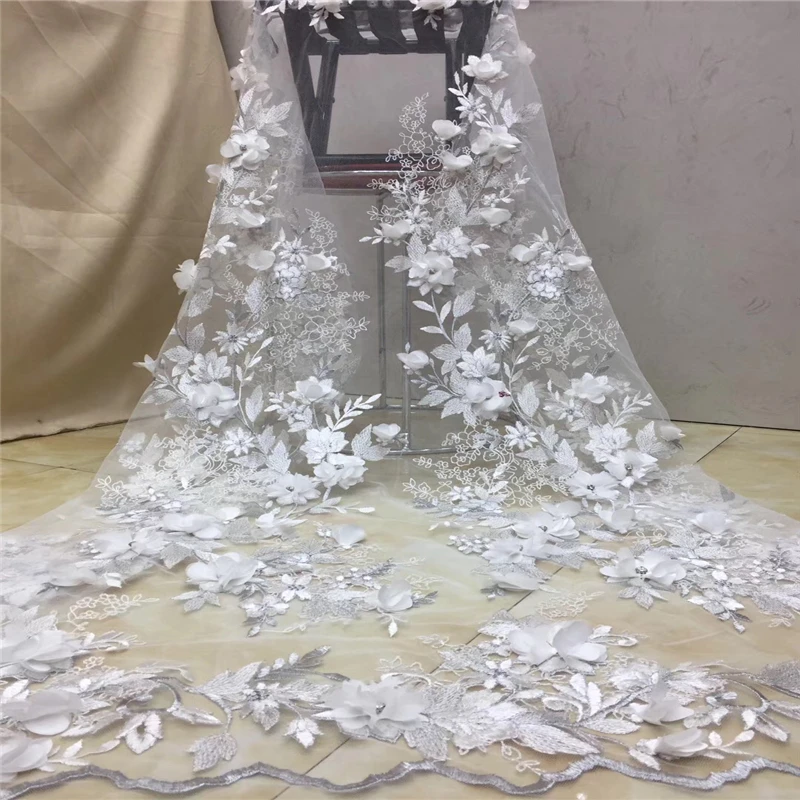 

VILLIEA Red and White African Lace Fabric 2019 3D Flowers France Swiss Voile Lace High Quality African Tulle Cord Lace Fabric