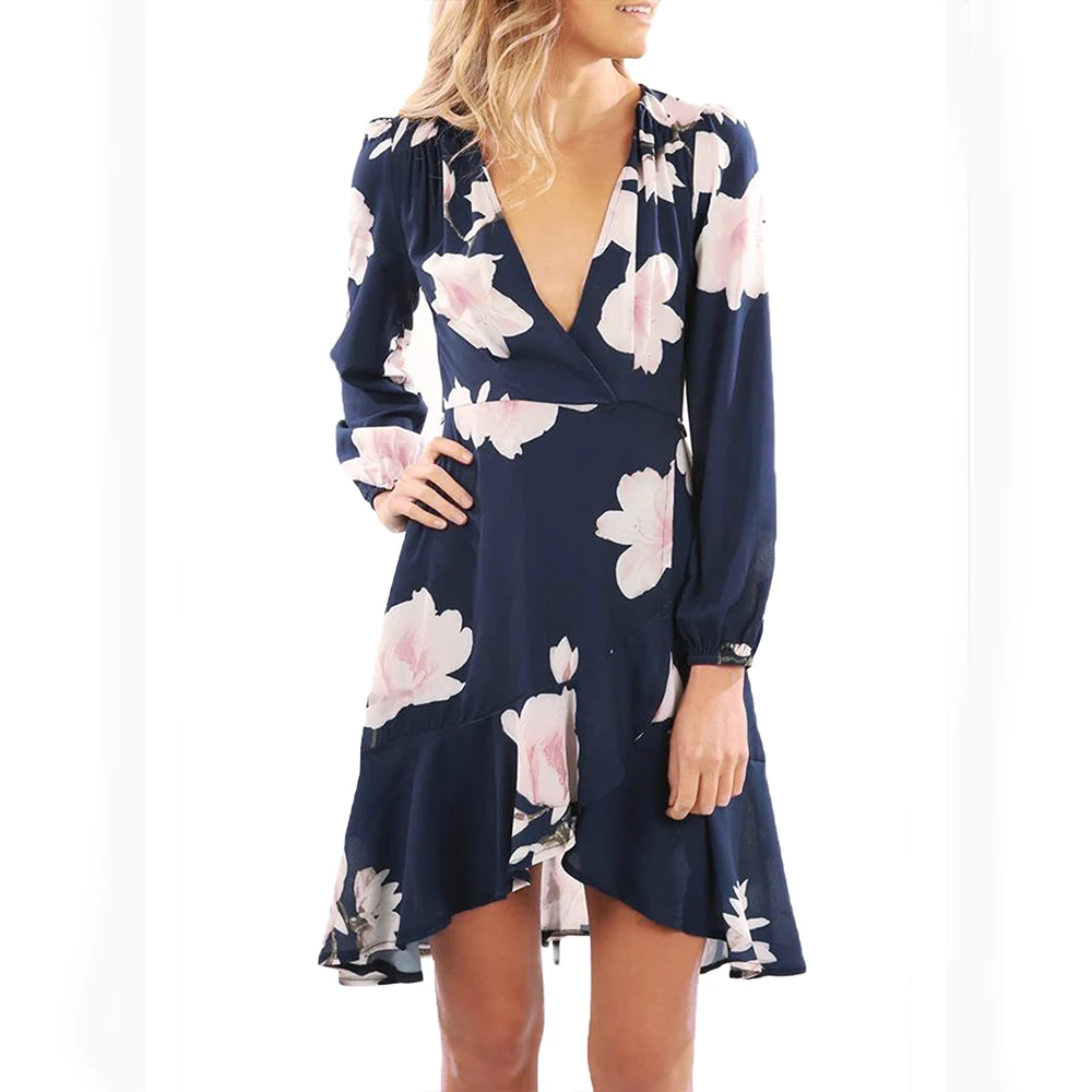 Women Dress New Print Long Sleeve High Waist Irregular Plus Size Vestidos Shein Party Robe | Женская одежда