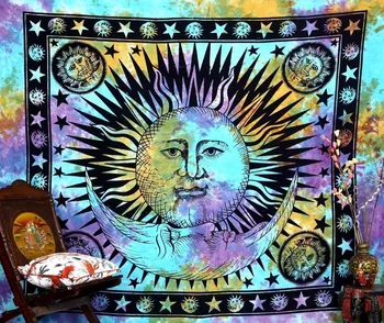 

BeddingOutlet Colorful Tapestry Psychedelic Celestial Indian Sun Tapestry Wall Hanging Throw Bohemian Door Curtain 145cmx165cm