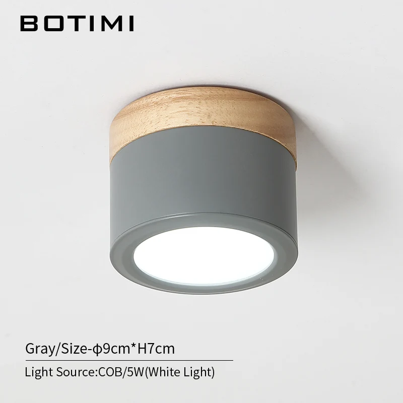 BOTIMI скандинавский светодиодный потолочный светильник с металлическим абажуром для коридора 220 В круглые деревянные потолочные светильники COB поверхностного монтажа освещение - Цвет корпуса: Gray-White Light