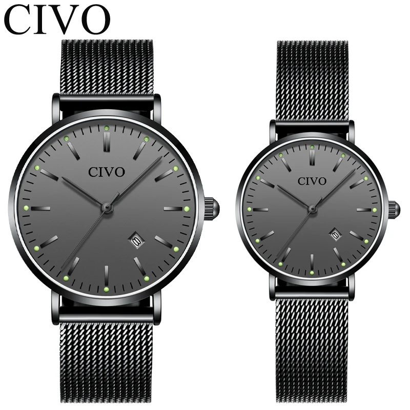 

CIVO Fashion Top Brand Couple Watches Luxury Diamond Montre Couple Watch Set Waterproof Luminous Hands Quartz Clock For Lovers