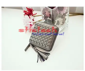 

by dhl or ems 100pcs Fashion Europe Tide Kninting PU Leather Women clutches Purse Fringed tassels Double Zipper Short Wallet