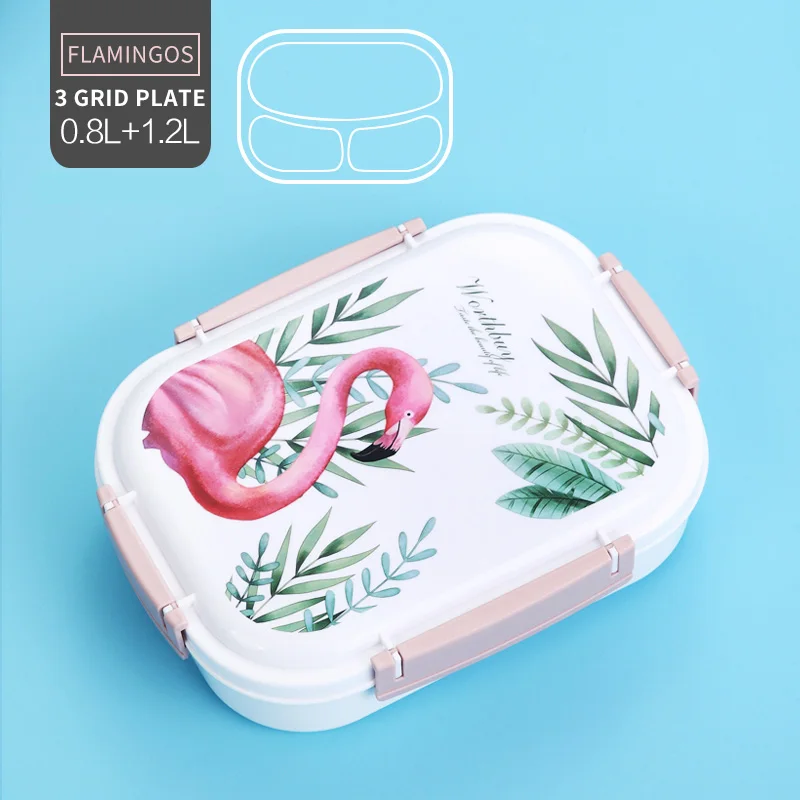 WORTHBUY японский цветной узор Bento Box 304 Ланч-бокс из нержавеющей стали с отделениями для детей школы контейнер для еды хранения - Цвет: Flamingo 3 Compart