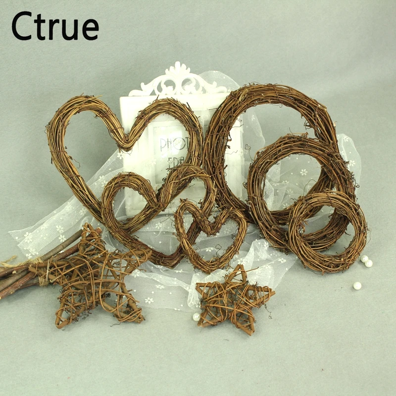 

10CM Rattan Ball Heart Star Circle Sepak Takraw Wreath Rustic Wedding Home Christmas Birthday DIY Party Decorations