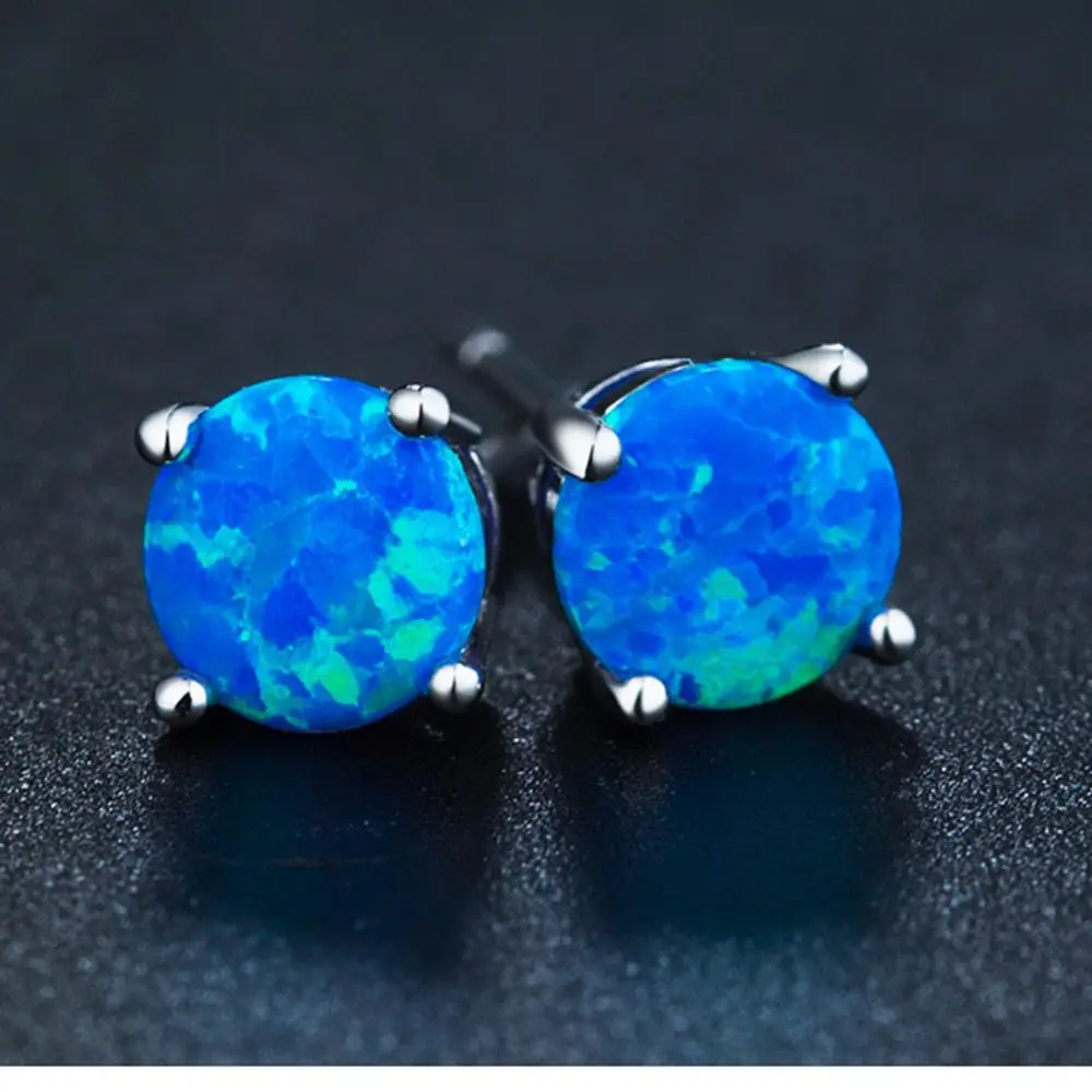 

1Pair New Fashion Women's Round/Heart Cut Rainbow White Blue Green Fire Opal Ear Stud Earring Jewelry Special Nice Gift