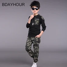 Nervure bott Long Douille D’o-Cou Sports de Plein Air Camouflage Garçon Ensembles Chandail + Pantalon 2017 Printemps Nouveau D’escalade Actif Garçons Sets5-15Years