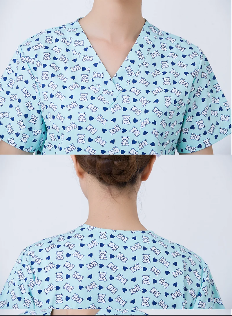 Больничные короткий рукав формы с v-образным вырезом для медсестры доктора напечатаны женская одежда медицинские хирургические халаты красота Стоматологические комбинезоны