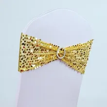 Свадебные стул Sequin пояса эластичный спандекс блесток Председатель Группы блеск растянуть Председатель Пояса с круглой пряжкой для банкета Свадебная