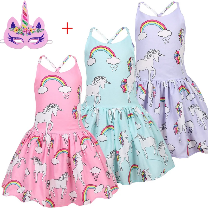 

Baby Girls Unicorn Costume for Kids Children Party Dresses flamingo Clothes kids Princess Dress unicornio Childrenvestido Mask