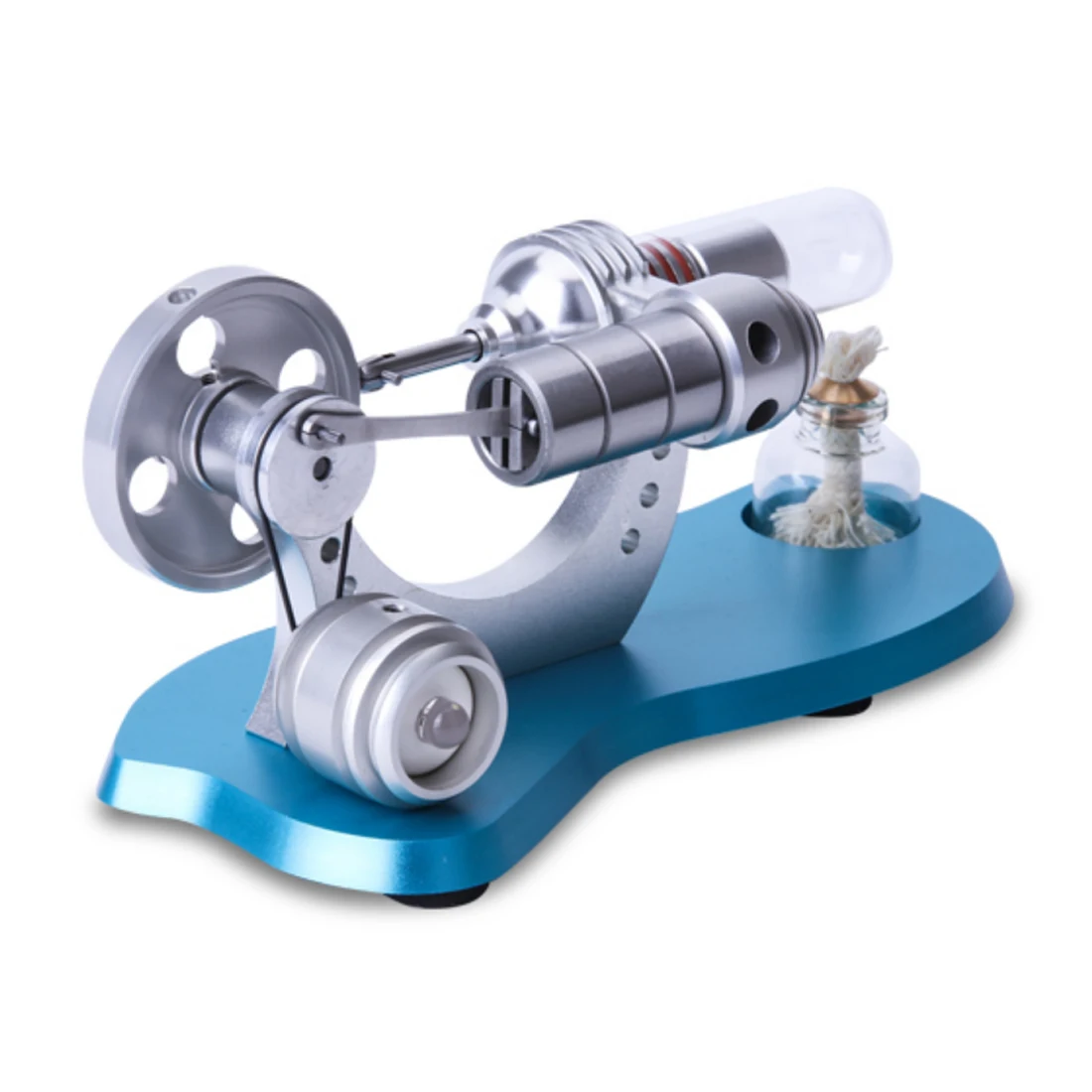 

Metal Cylinder Bootable Stirling Engine Model Micro External Combustion Engine Model - Peacock Blue Baseboard