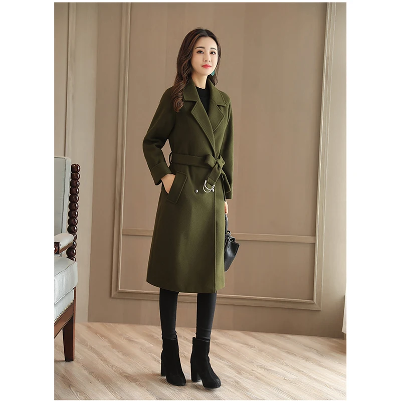 

Woolen jacket female 2019 new winter long section large size loose double-breasted black thick woolen coat A248