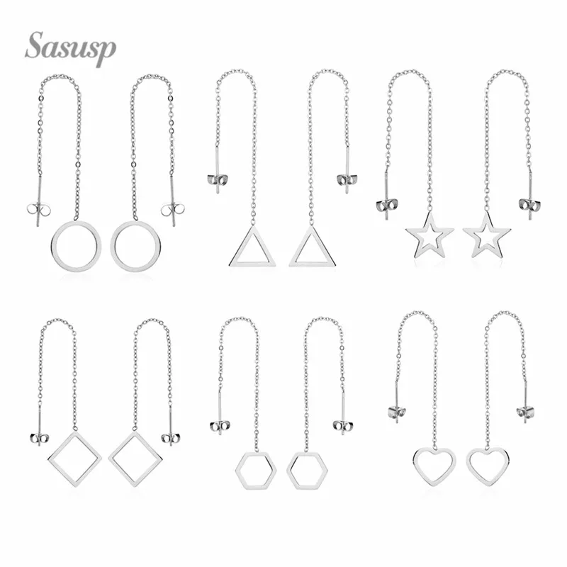 

Sasusp Hollow Round Triangle Star Heart Hexagon Geometric Earrings For Women Elegant Stainless Steel Shopping Earrings femme