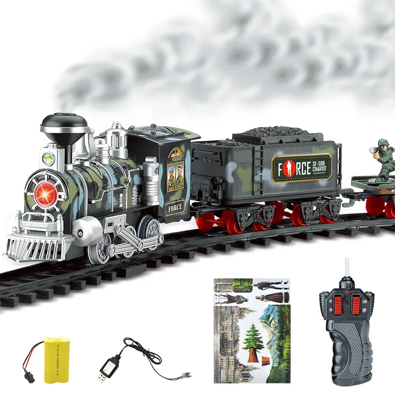 Электрический дым дистанционный рельсовый поезд моделирование модель перезаряжаемый классический паровой поезд детский игрушечный