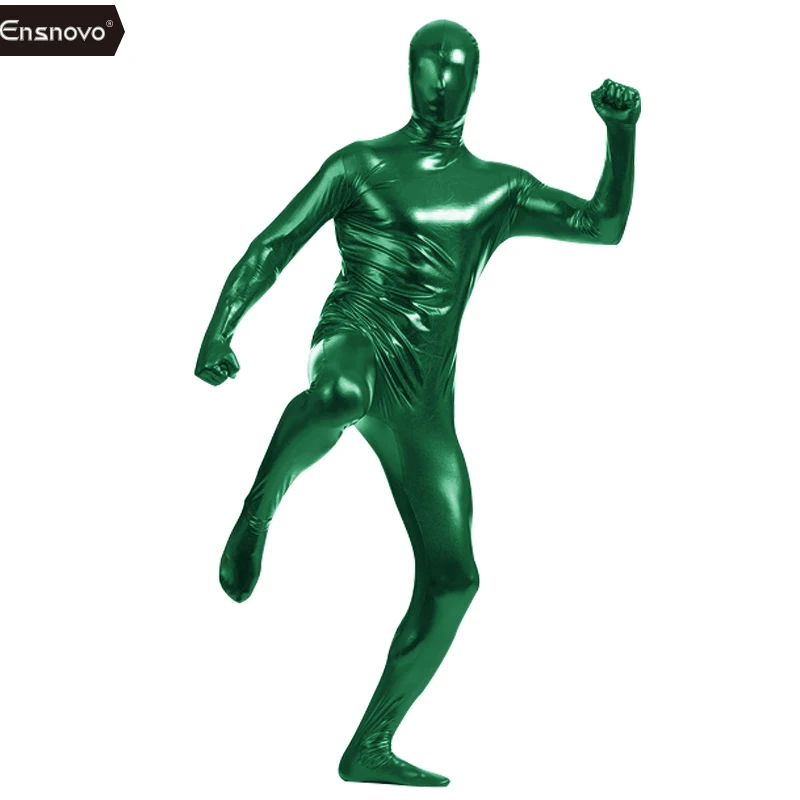 Ensnovo унисекс Zentai телесный полный костюм блестящий металлический Zentai костюм цельный Косплей Костюм мужской Wo мужской s комбинезон из лайкры - Цвет: Green