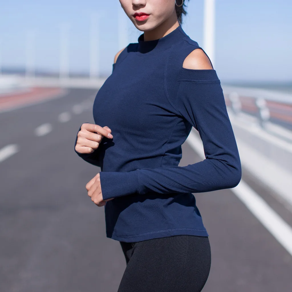 

Sports T-shirts Women T Shirts Black Red Blue Long Sleeve Sexy Off Shoulder Yoga Top Gym Fitness Running Sport Clothes for Women
