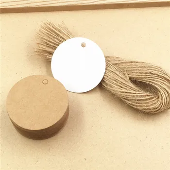 

Diameter 4cm Round Blank Hang Tags Labels Packaging Label Luggage Note With Free Strings DIY Wedding Deco Paper Label 100Pcs/Lot