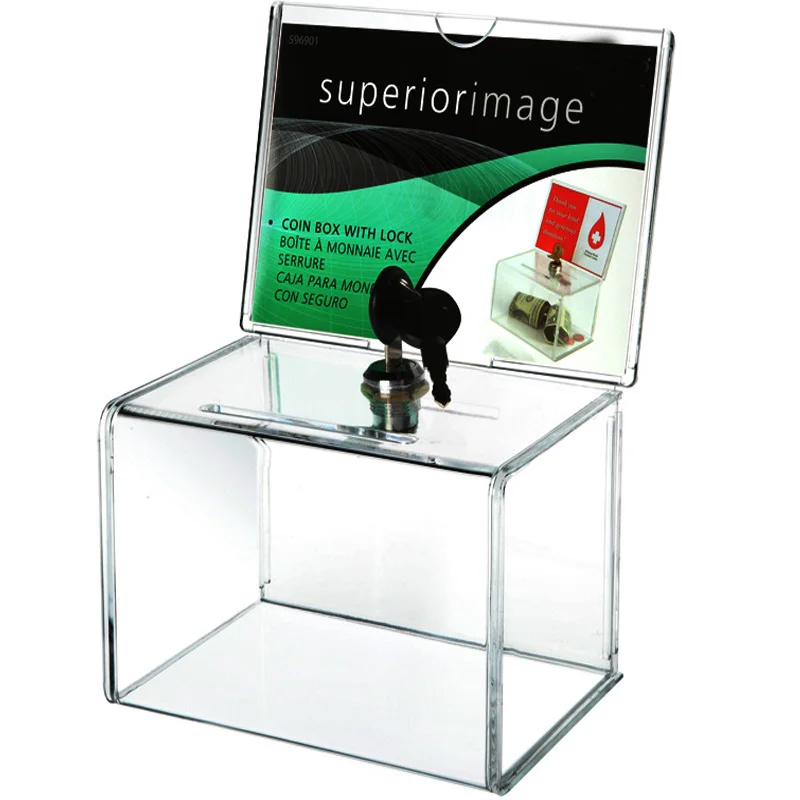 Counter Acrylic Donation Collection Box Perspex Charity Fundraising Box with Keylock for Church non profitable Group